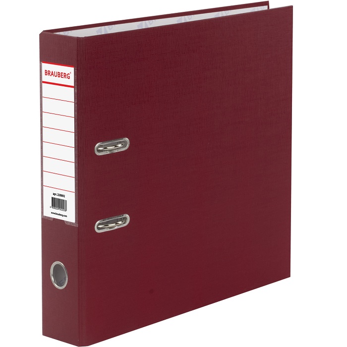 Папка-регистратор BRAUBERG с покрытием из ПВХ, 70 мм, бордовая (удвоенный срок службы), 220892