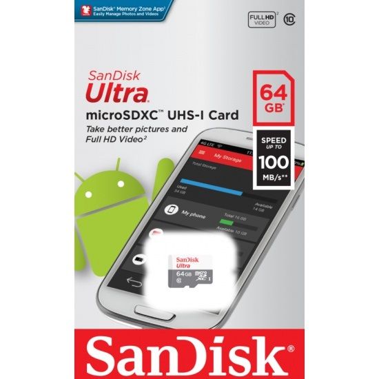 Micro SD 64Gb SanDisk Class 10 Ultra Light UHS-I  (100 Mb/s) без адаптера