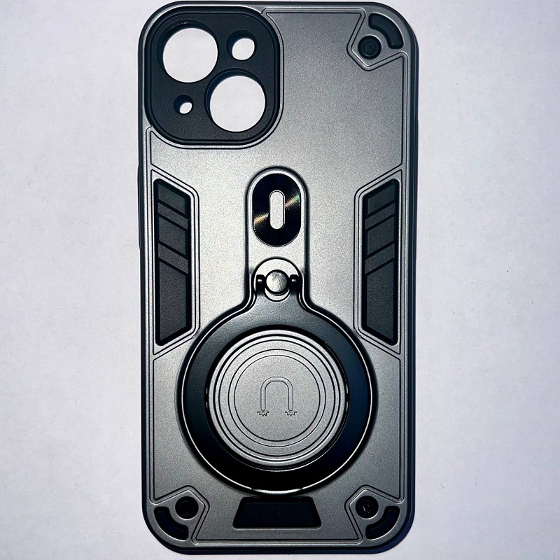 Задняя накладка МОБИЛИС для iPhone 14, серебряный противоударная с кольцом 360°