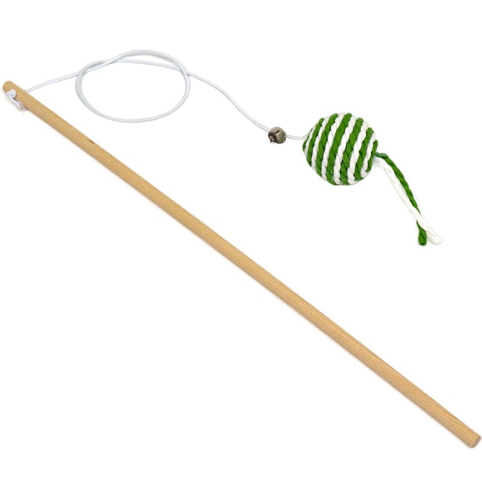 Дразнилка-удочка с шариком на деревянной ручке, зелёная/белая   7914025