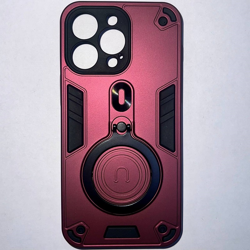 Задняя накладка МОБИЛИС для iPhone 15 Pro Max, бордовый противоударная с кольцом 360°