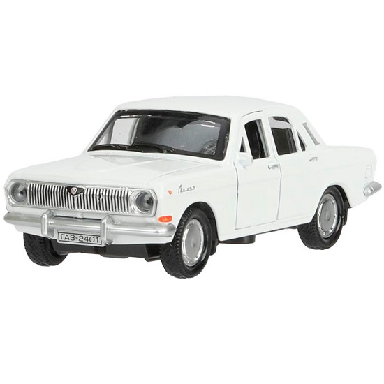 Модель Технопарк ГАЗ-2401 ВОЛГА длина 12 см, двери, багаж, инерц, белый 