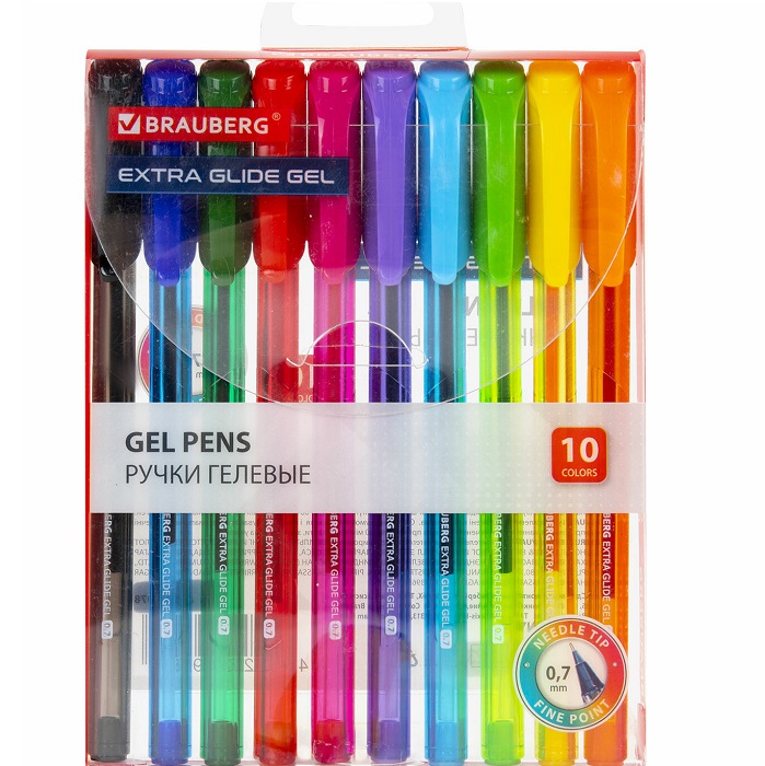 Ручки гелевые BRAUBERG "Extra Glide Gel", НАБОР 10 ЦВ 144079