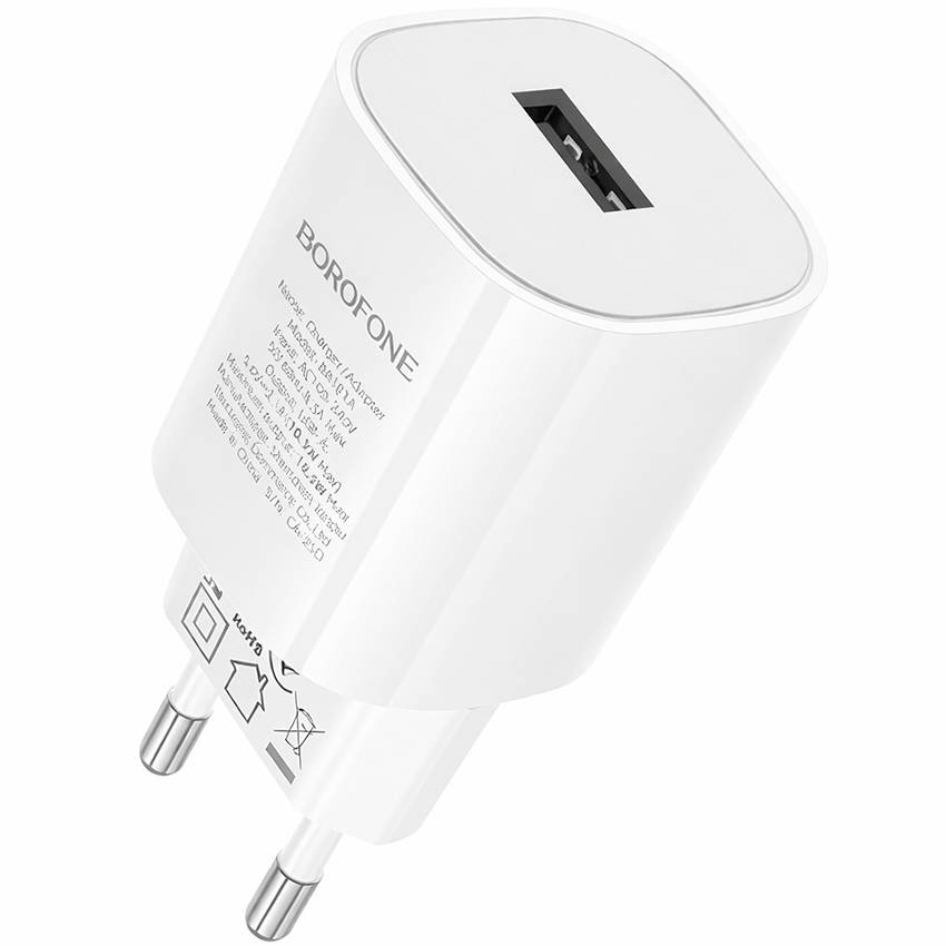 Сетевое ЗУ 1USB 2.1A BOROFONE BA101A, White, Lightning