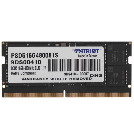 Оперативная память DDR5 16Gb Patriot 4800MHz (1*16Gb) SO-DIMM PSD516G480081S RTL PC5-38400 CL40 260-pin 1.1В dual rank