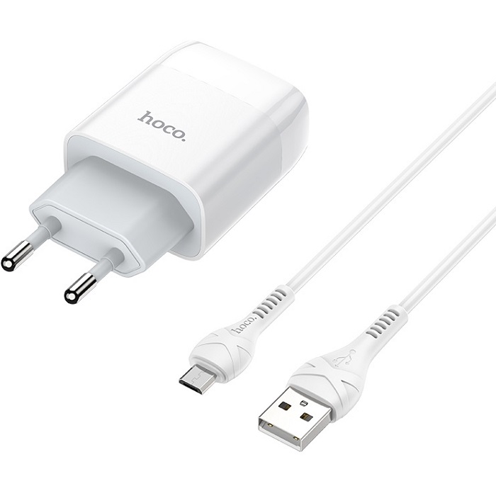 Сетевое ЗУ 2USB 2.4A HOCO C73A, Glorious microUSB, белый