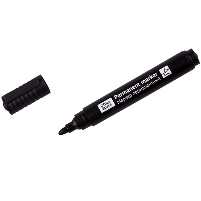 Маркер перманентный 3.0 мм OfficeSpace "8004А, черный, пулевидный 9359089