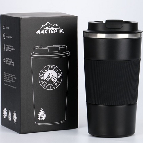 Термокружка "Мастер К." Original 500 мл, сохраняет тепло 10 ч, черная 7073777