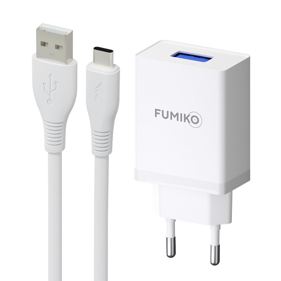 Сетевое ЗУ 1USB 2.4A FUMIKO CH12 белое, Type-C
