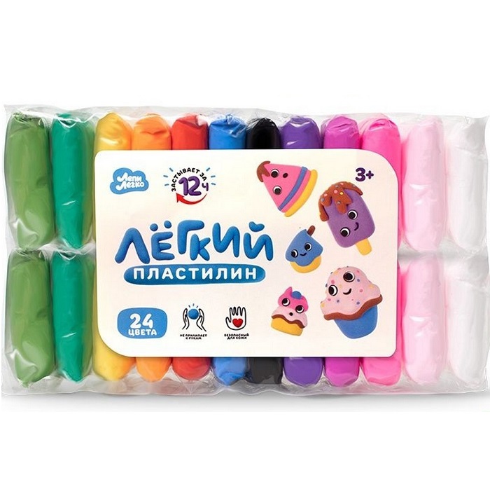 Пластилин лёгкий «Лепи Легко», набор 24 шт., 12 цв. 9622077