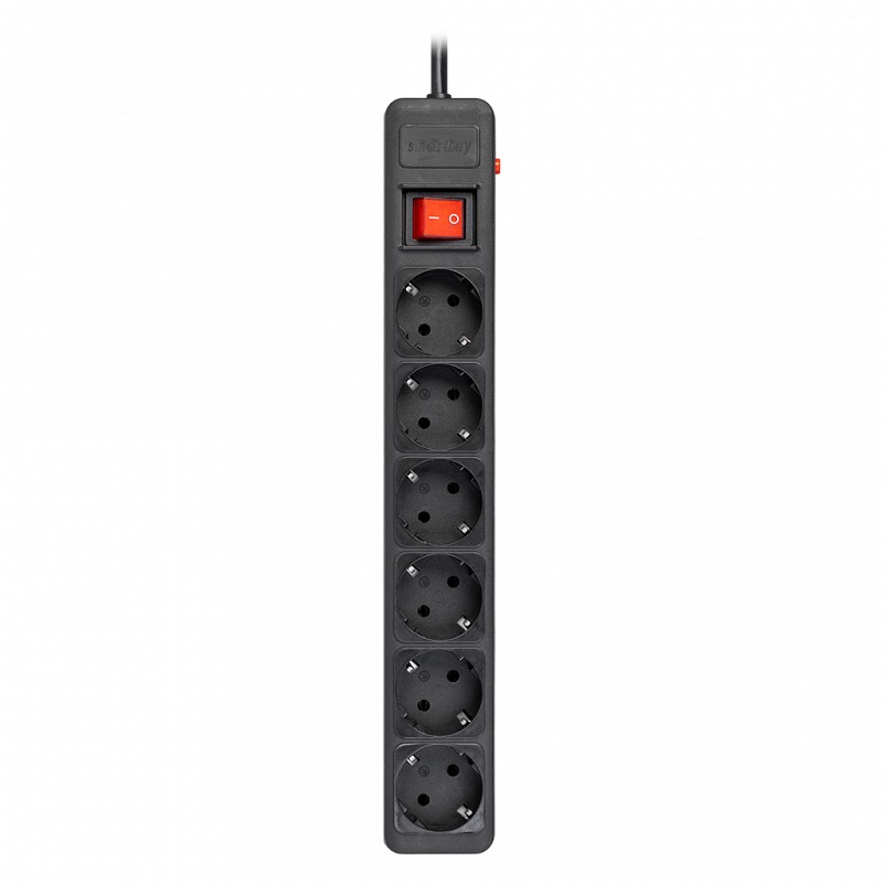 Сетевой фильтр  1.8м SMARTBUY SBSP-6-18-K, черный, 6 розеток, 16А, без з/ш, с з/к, ПВС 3x1.0 мм²