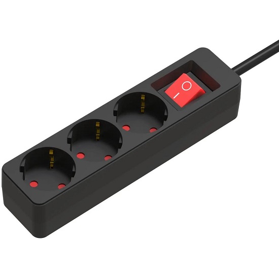 Сетевые фильтр 3.0м RITMIX RM-330K Black, 3 розетки, 16A