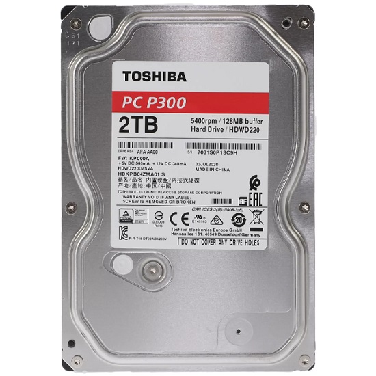 Внутренний HDD 3.5" 2TB Toshiba P300 5400RPM 6GB/S 128MB HDWD220UZSVA
