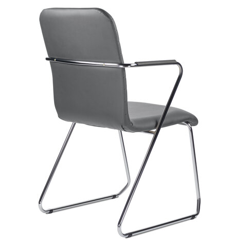Кресло для приемных и переговорных BRABIX Visit CF-101, хром, экокожа, темно-серое (S-0422), 532561