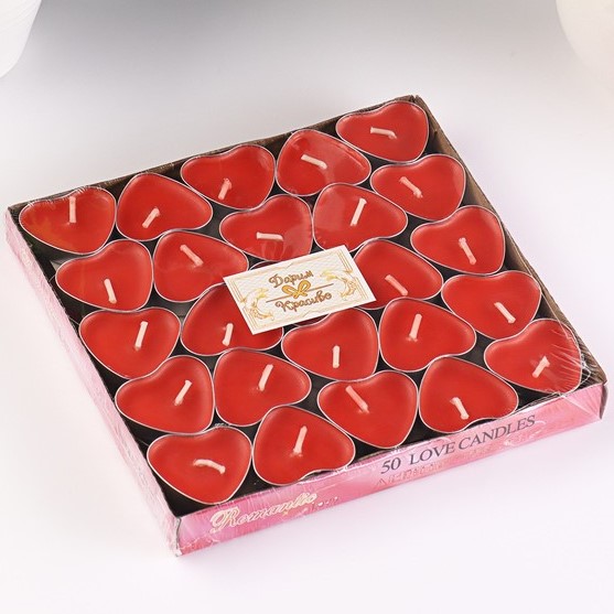 Свеча чайная "Сердце" 6г, 50шт, красные 2385858