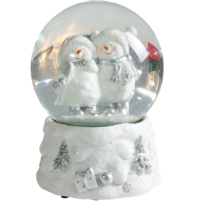 Снежный шар новогодний стеклянный «Снеговики с коньками» 11.5×11.5×14 см 7568006