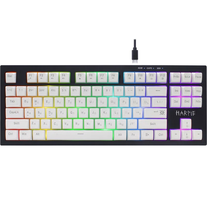 Клавиатура DEFENDER Harpie GK-401 RU,чер/бел,87кн+FN,радуж