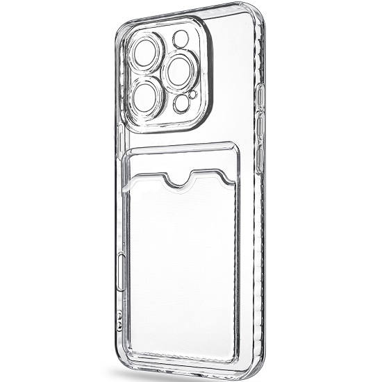 Силиконовый чехол Clear Card для iPhone 16 Pro Max прозрачный с карманом для пластиковых карт