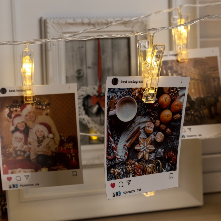 Гирлянда "Нить - с насадками" 4.5 м, «Прищепки», свечение тёплое белое, IP20