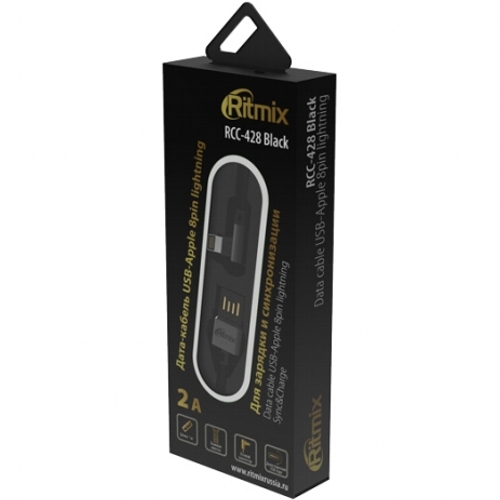 Кабель USB <--> Lightning  1.0м RCC-428 черный, тканевая оплетка, угловой коннектор