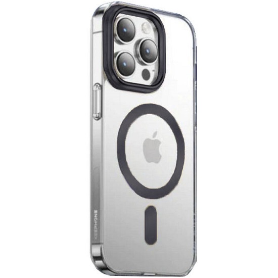Задняя накладка KEEPHONE DAZZLE PRO MAGSAFE для iPhone 14 (черный ободок, прозрачный матовый)