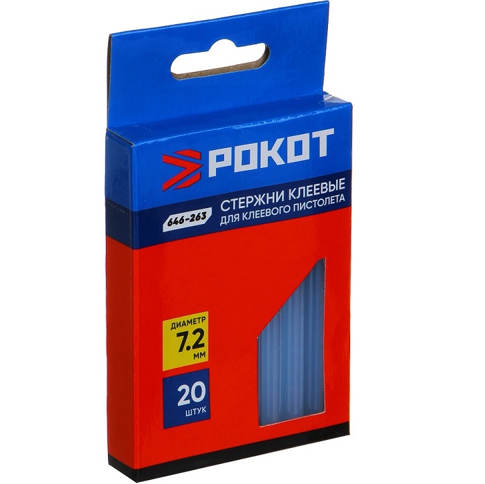 Клеевые стержни РОКОТ D= 7mm, L=100mm, прозрачный (упак. 20 шт.)