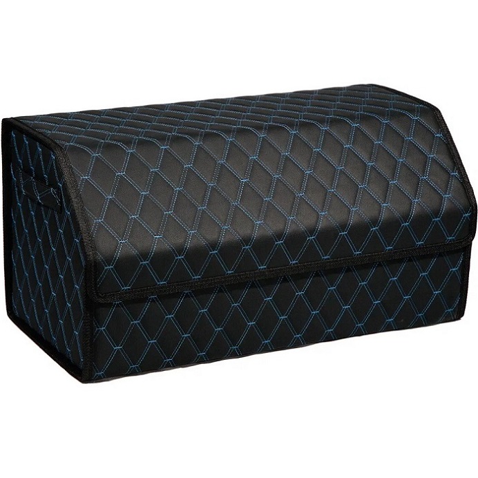 Органайзер автомобильный FOR CARS 3D 70*30*30 см черный/синяя нить/черный кант, экокожа, 2-й ромб