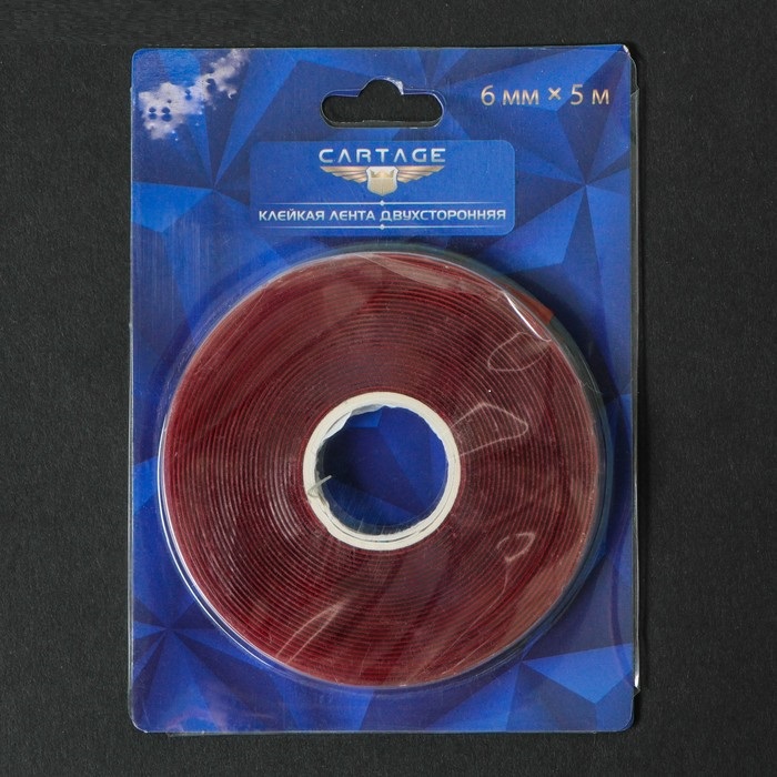 Клейкая лента CARTAGE, прозрачная, двусторонняя, акриловая, 6 мм x 5 м   4166629