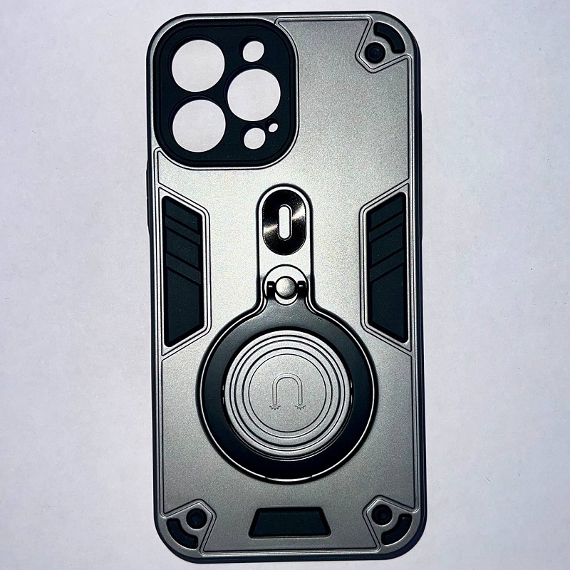 Задняя накладка МОБИЛИС для iPhone 13 Pro Max, серебряный противоударная с кольцом 360°