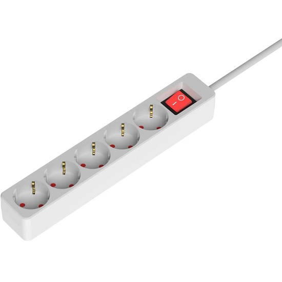 Сетевые фильтр 2.0м RITMIX RM-250K White, 5 розеток, 16A