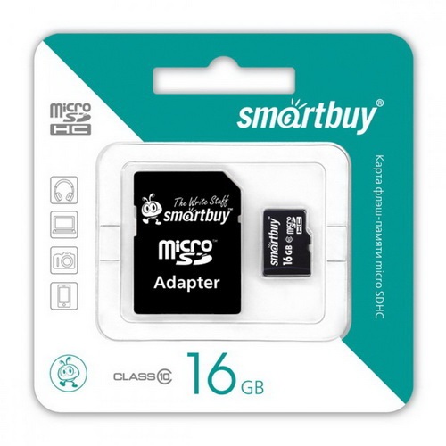Micro SD 16Gb SMARTBUY Class 10 с адаптером SD