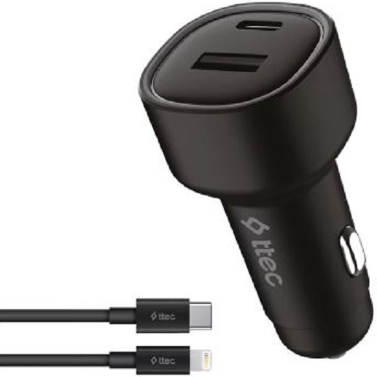 Авто ЗУ 1USB/1Type-C TTEC 2CKP02LS черный, 48W, с кабелем USB-C-Lightning