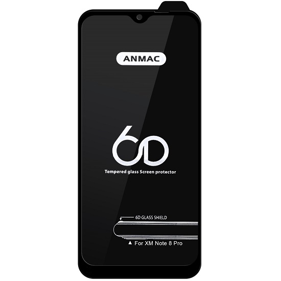 Противоударное стекло 6D ANMAC для Xiaomi Redmi Note 9 Black Арт.1137279