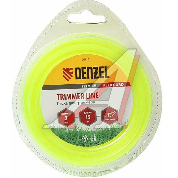 Леска для триммера квадрат 2 мм х 15 м,  блистер FLEX CORD// Denzel 96115
