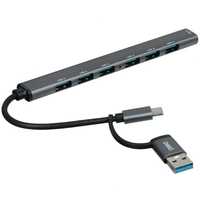 USB Type-C Хаб PERO MH04, USB-С/USB-A TO USB 3.0 + 6xUSB 2.0, серый