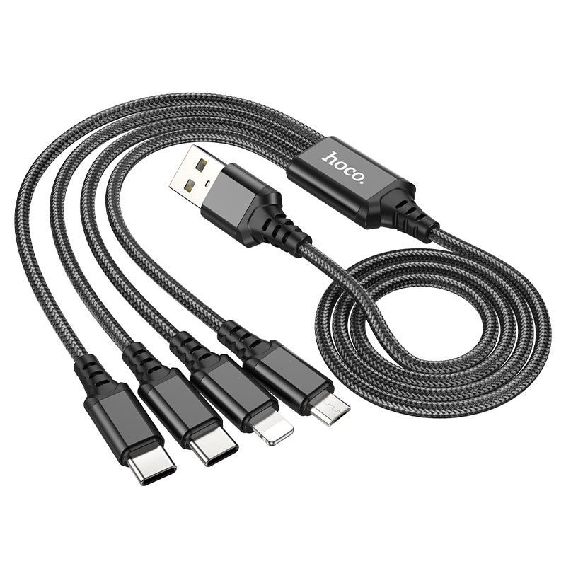 Кабель USB <--> Lightning/2*Type/CMicroUSB  1.0м HOCO X76 чёрный
