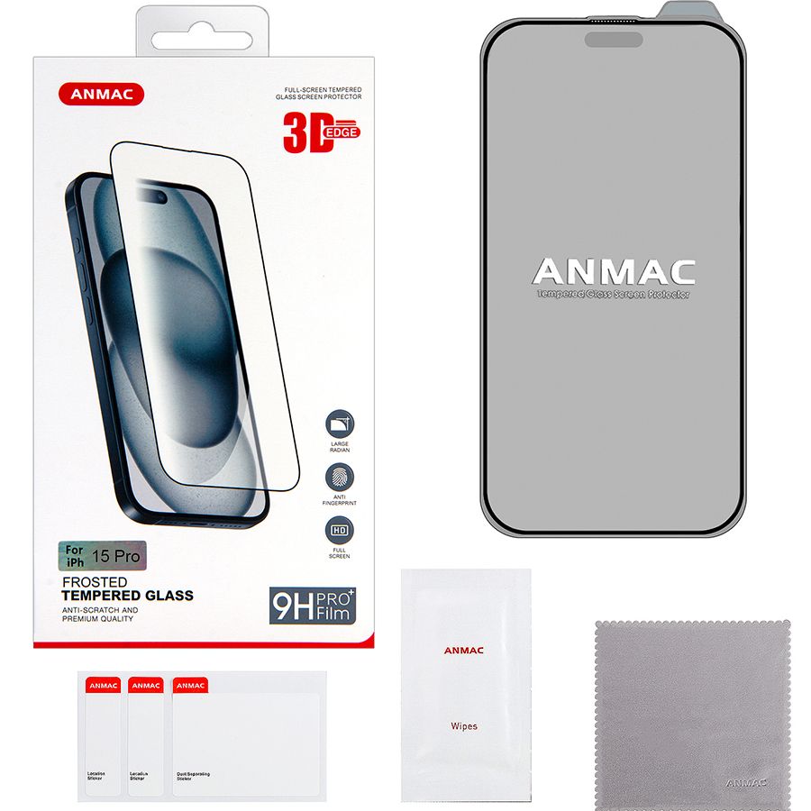 Противоударное стекло 3D ANMAC для iPhone 15 Pro Max матовое с сеточкой