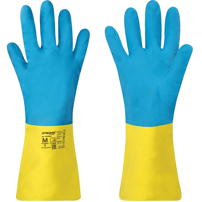 Перчатки неопреновые LAIMA EXPERT НЕОПРЕН, 90гр/пара, химически устойчивые, х/б напыление, M, 605004