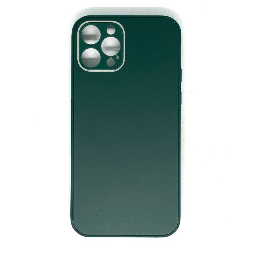 Задняя накладка AKSS для iPhone 12 Pro (6.1), темно-зеленый, "имитация бархатное стекло"