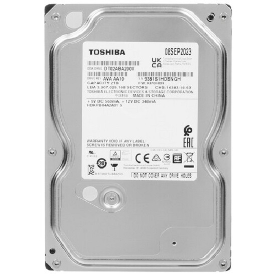 Внутренний HDD 3.5" 2TB Toshiba Surveillance DT02ABA200V , 5400rpm, 128MB buffer, 512e, SMR