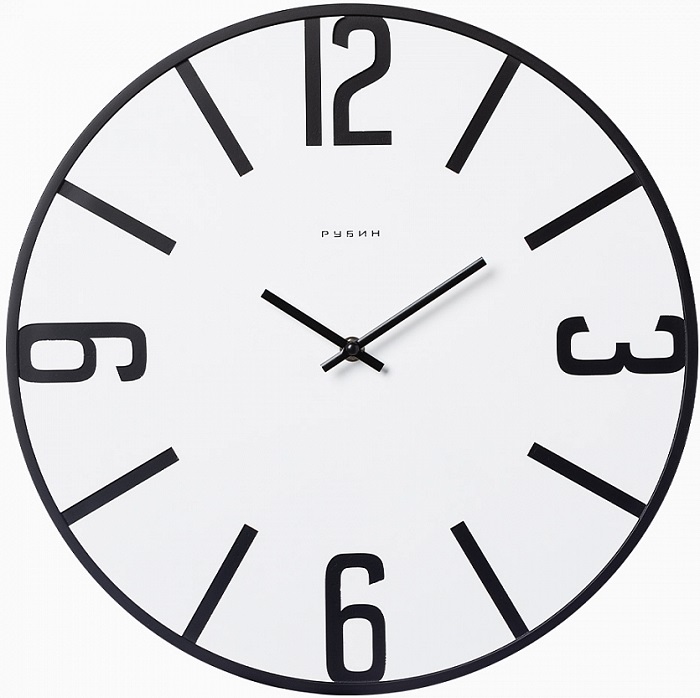 Часы настенные РУБИН "Моменты", из металла d-40 см, открытая стрелка, корпус белый+черный МДФ (4013-002)