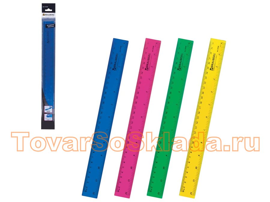 Линейка 30см BRAUBERG "Cobra", гибкая, тонированная, ассорти, европодвес, 210298