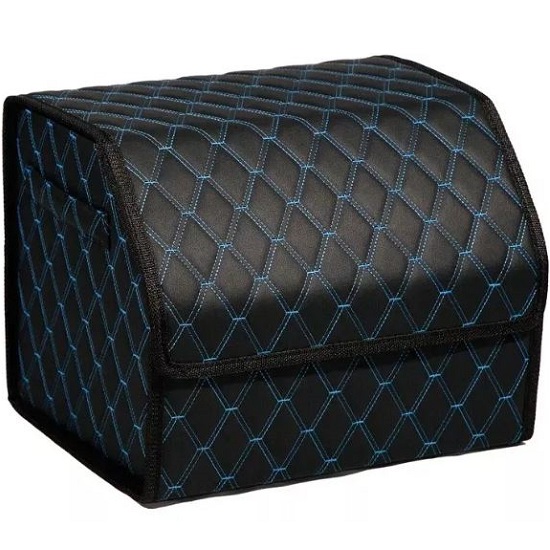Органайзер автомобильный FOR CARS 3D 50*30*30 черный/синяя нить/черный кант, экокожа,  2-й ромб