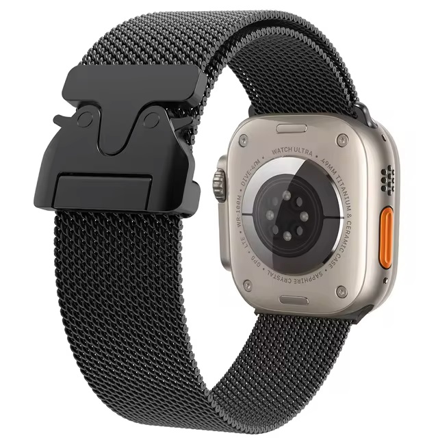 Металлический ремешок МОБИЛИС для Apple Watch 42/44/45/49mm черный, Миланская петля