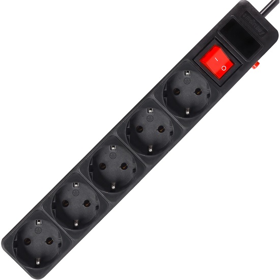 Сетевой фильтр SMARTBUY SBSP-5-30-K, черный, 16А, 3500 Вт, 5 гнезд, с з/ш, земля, ПВС 3x1.0 мм²