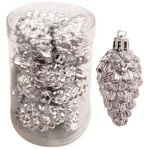 Набор украшений "Шишки" 12шт., 6см, серебро, PS6-12-217-S арт.001539