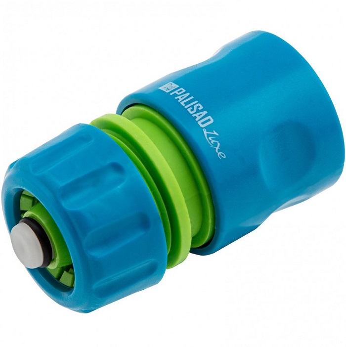Соединитель пластмассовый быстросъемный для шланга 1/2", аквастоп, однокомпонентный, LUXE// Palisad 66258