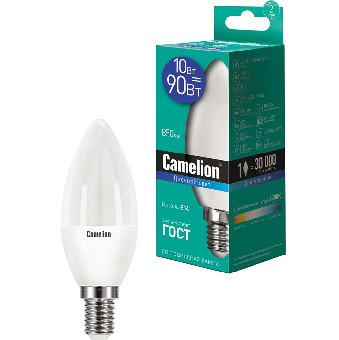 Лампа светодиодная CAMELION C35 10W/6500K/E14