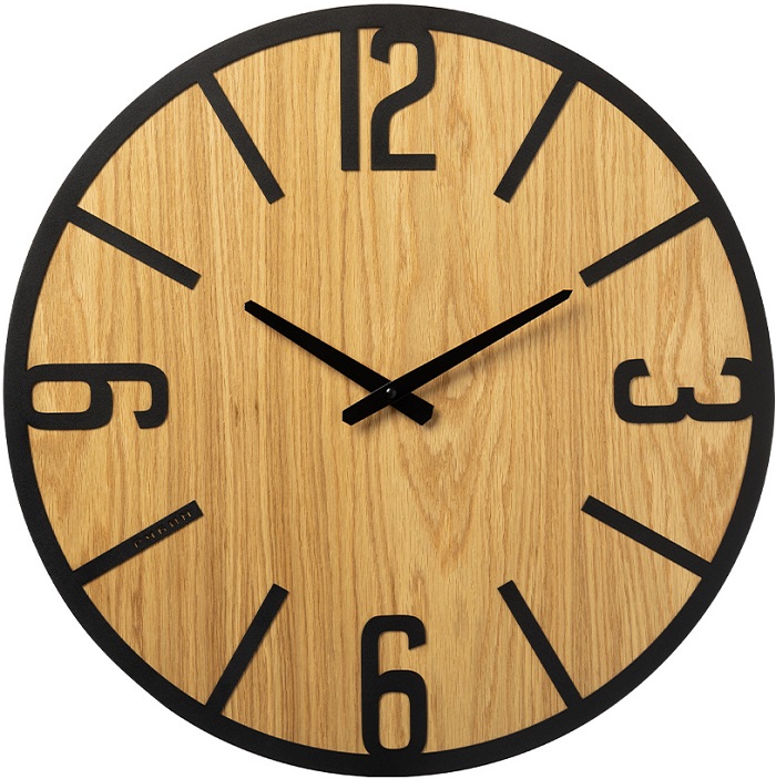 Часы настенные РУБИН "Классика" из металла, d=50 см, открытая стрелка, черный+дерево (5007-003)