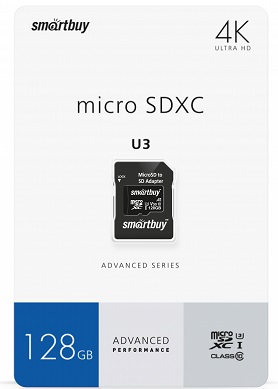 Micro SD 128Gb Smart Buy Сlass 10 Advanced U3 V30 A1 (55/90 Mb/s) + адаптер SD